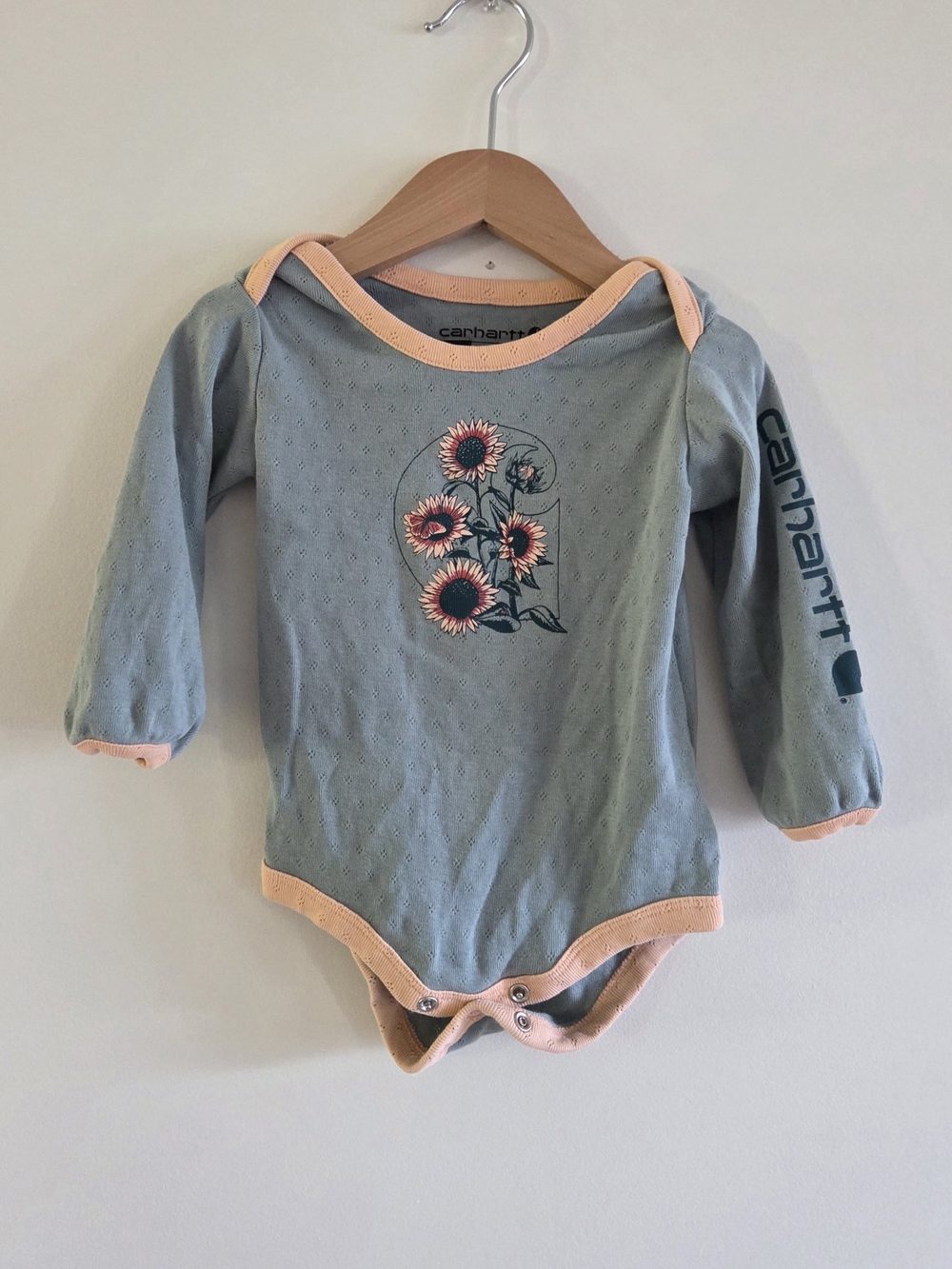 Carhartt Baby Long-Sleeve One-Piece in Sage with Sunflower Graphic